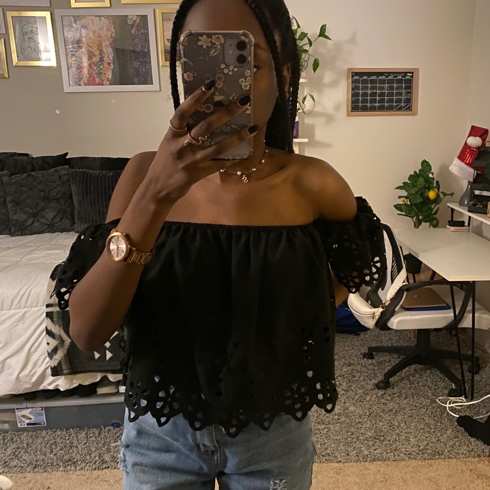 off the shoulder, floral cut out top